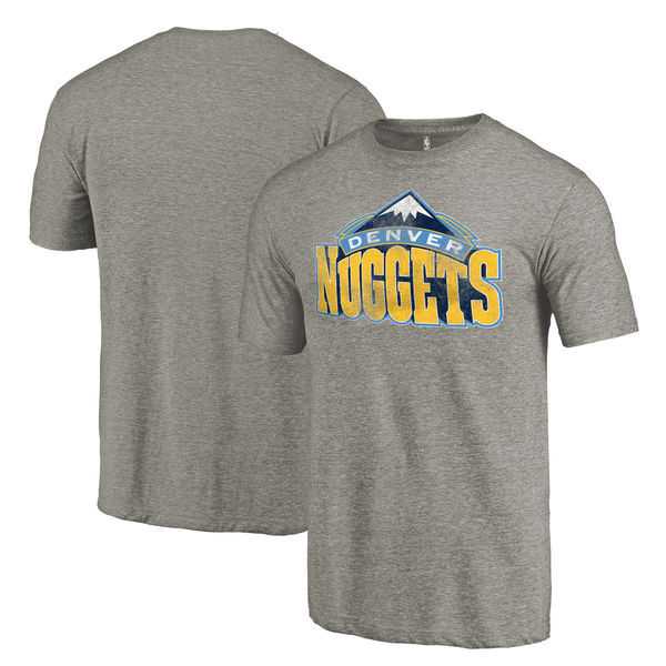 Men's Denver Nuggets Distressed Team Logo Gray T-Shirt FengYun